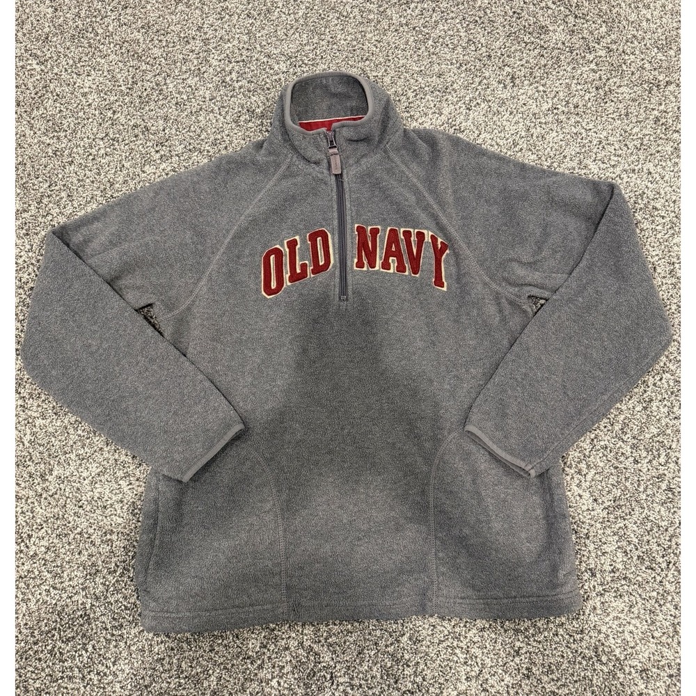Old Navy Fleece Sweater Men's Large Gray 1/4 Zip Pullover Jacket Vintage Y2K